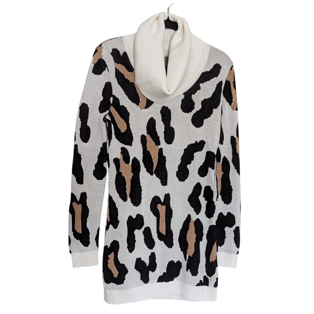 INC Leopard Print Turtleneck Sweater Dress Women's Size M